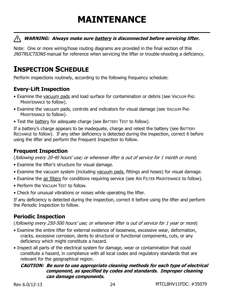 Maintenance, Nspection, Chedule | Every-lift inspection, Frequent inspection, Periodic inspection | Wood’s Powr-Grip MTCL8FS10TDC User Manual | Page 26 / 42