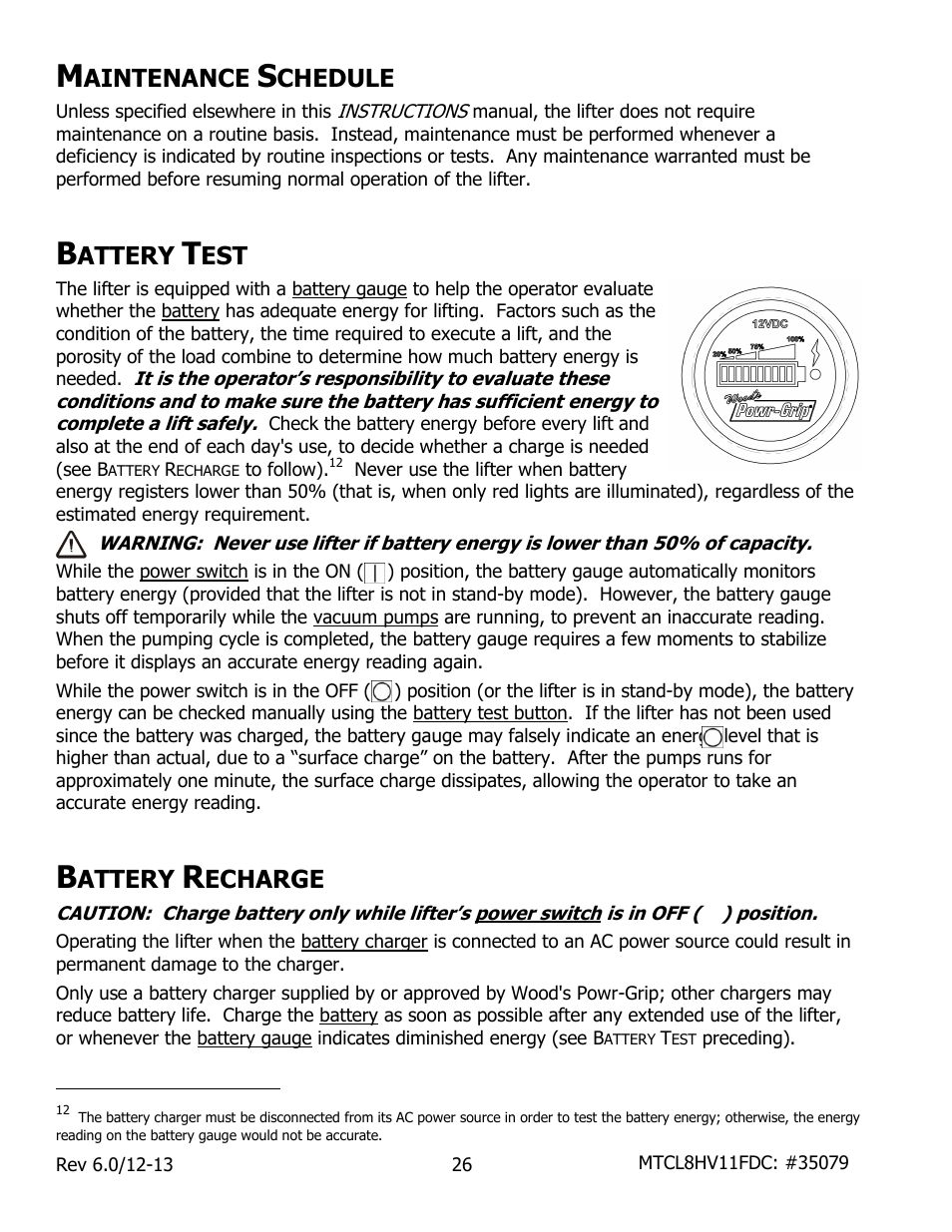 Aintenance, Chedule, Attery | Echarge | Wood’s Powr-Grip MTCL8FS10TDC User Manual | Page 28 / 42