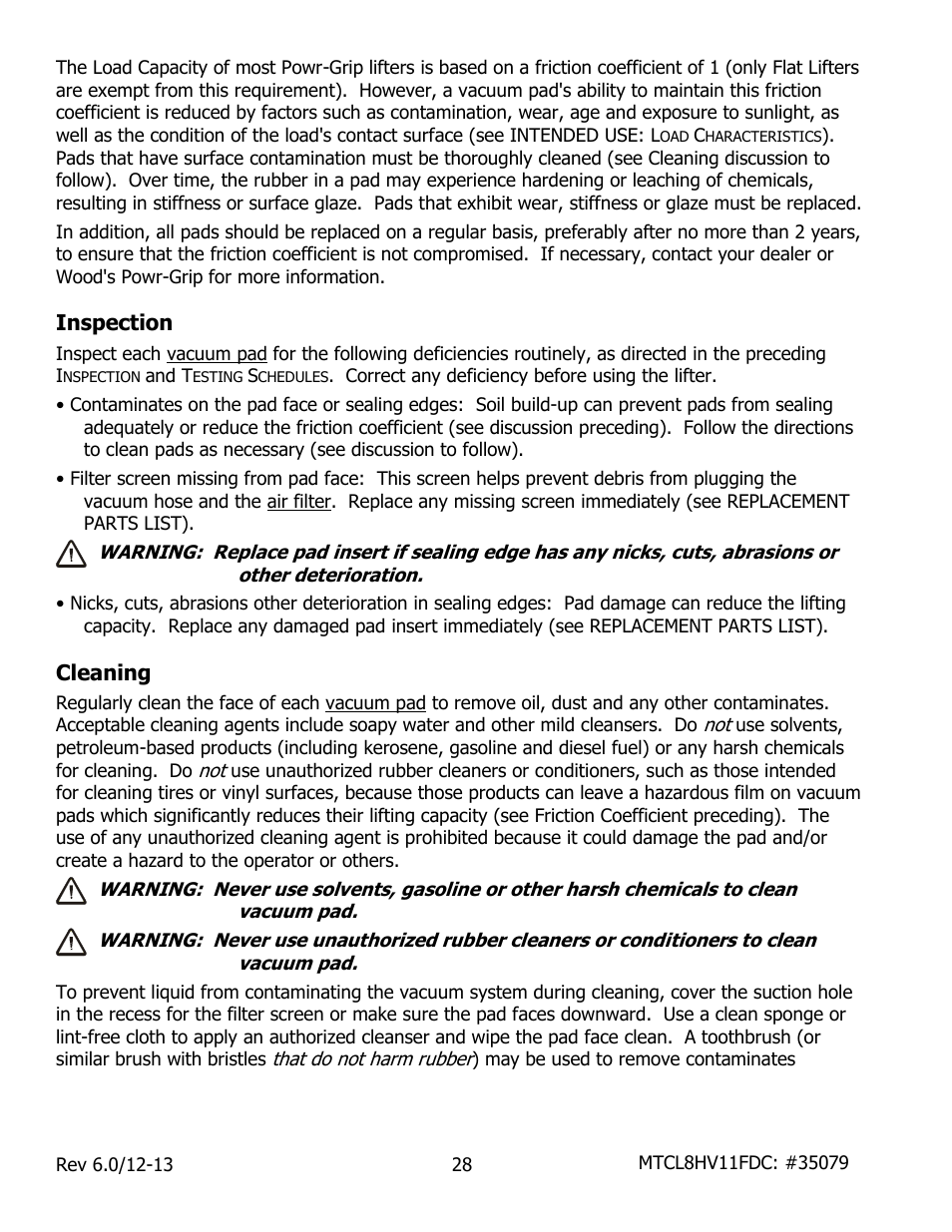 Inspection, Cleaning | Wood’s Powr-Grip MTCL8FS10TDC User Manual | Page 30 / 42