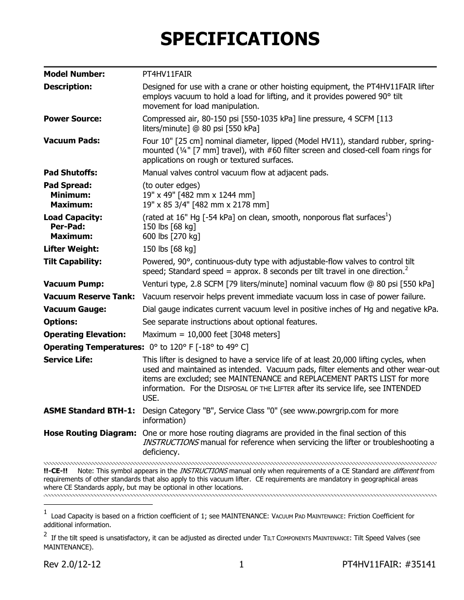 Specifications | Wood’s Powr-Grip PT4FS10TAIR User Manual | Page 3 / 26