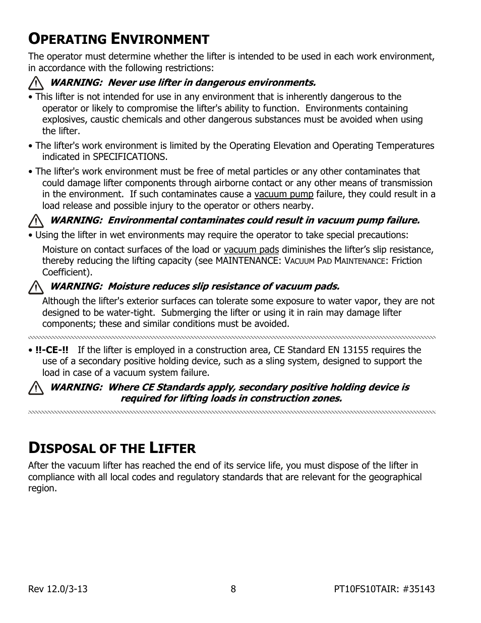 Perating, Nvironment, Isposal of the | Ifter | Wood’s Powr-Grip PT10FS10TAIR User Manual | Page 10 / 28