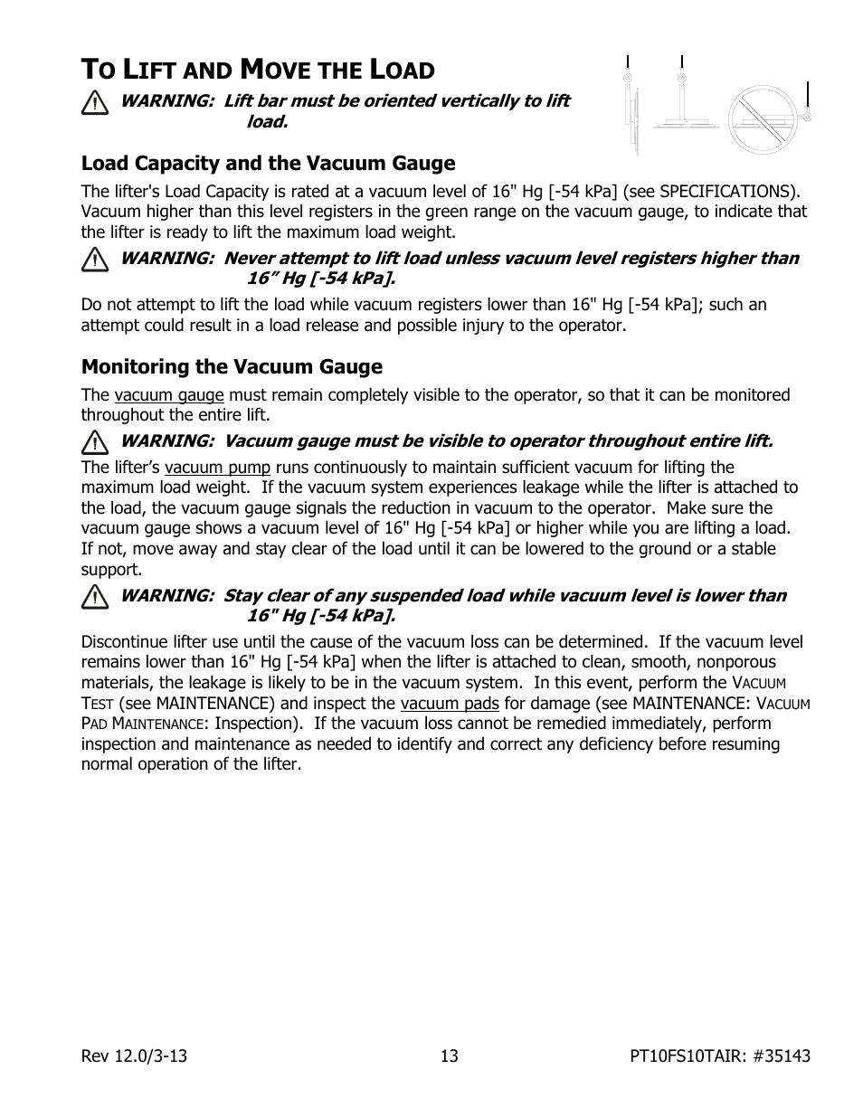 Ift and, Ove the, Load capacity and the vacuum gauge | Monitoring the vacuum gauge | Wood’s Powr-Grip PT10FS10TAIR User Manual | Page 15 / 28