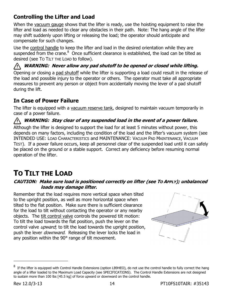 Controlling the lifter and load, In case of power failure, Ilt the | Wood’s Powr-Grip PT10FS10TAIR User Manual | Page 16 / 28