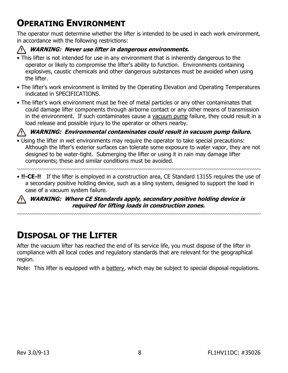 Perating, Nvironment, Isposal of the | Ifter | Wood’s Powr-Grip FL1HV11DC User Manual | Page 10 / 30