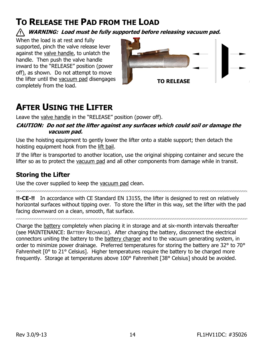 Elease the, Ad from the, Fter | Sing the, Ifter, Storing the lifter | Wood’s Powr-Grip FL1HV11DC User Manual | Page 16 / 30