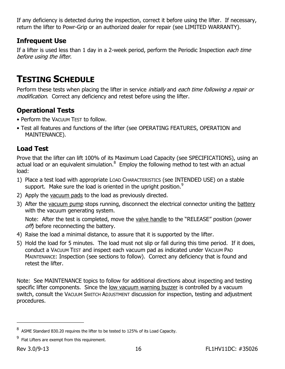 Infrequent use, Esting, Chedule | Operational tests, Load test | Wood’s Powr-Grip FL1HV11DC User Manual | Page 18 / 30