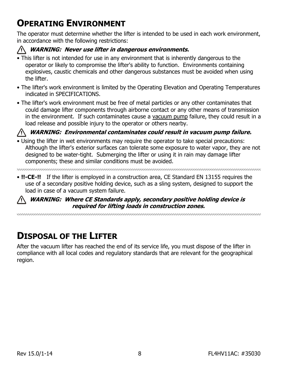 Perating, Nvironment, Isposal of the | Ifter | Wood’s Powr-Grip FL4HV11AC User Manual | Page 10 / 27