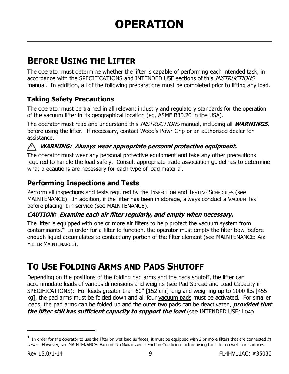 Operation, Efore, Sing the | Ifter, Taking safety precautions, Performing inspections and tests, Olding, Rms and, Hutoff | Wood’s Powr-Grip FL4HV11AC User Manual | Page 11 / 27