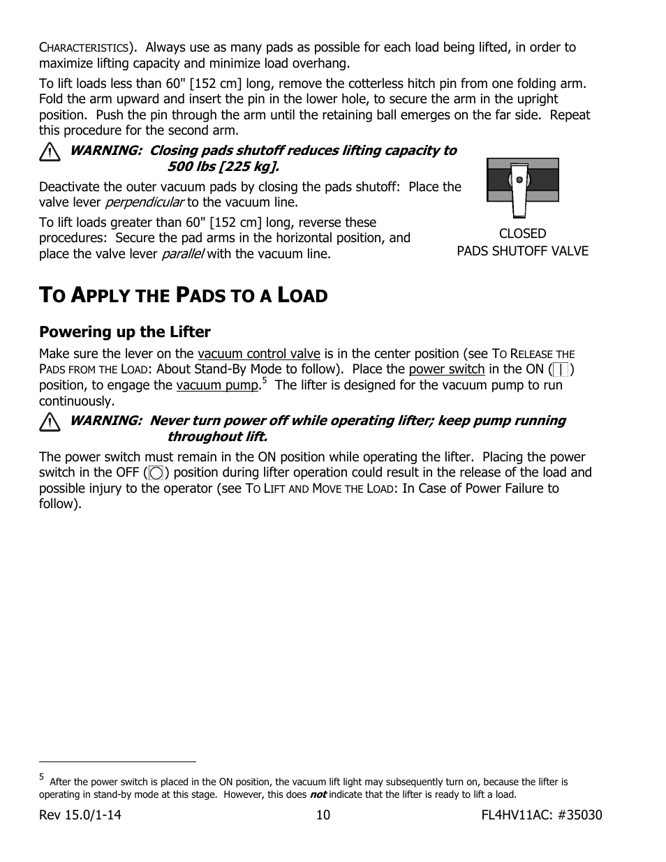 Pply the, Ads to a, Powering up the lifter | Wood’s Powr-Grip FL4HV11AC User Manual | Page 12 / 27