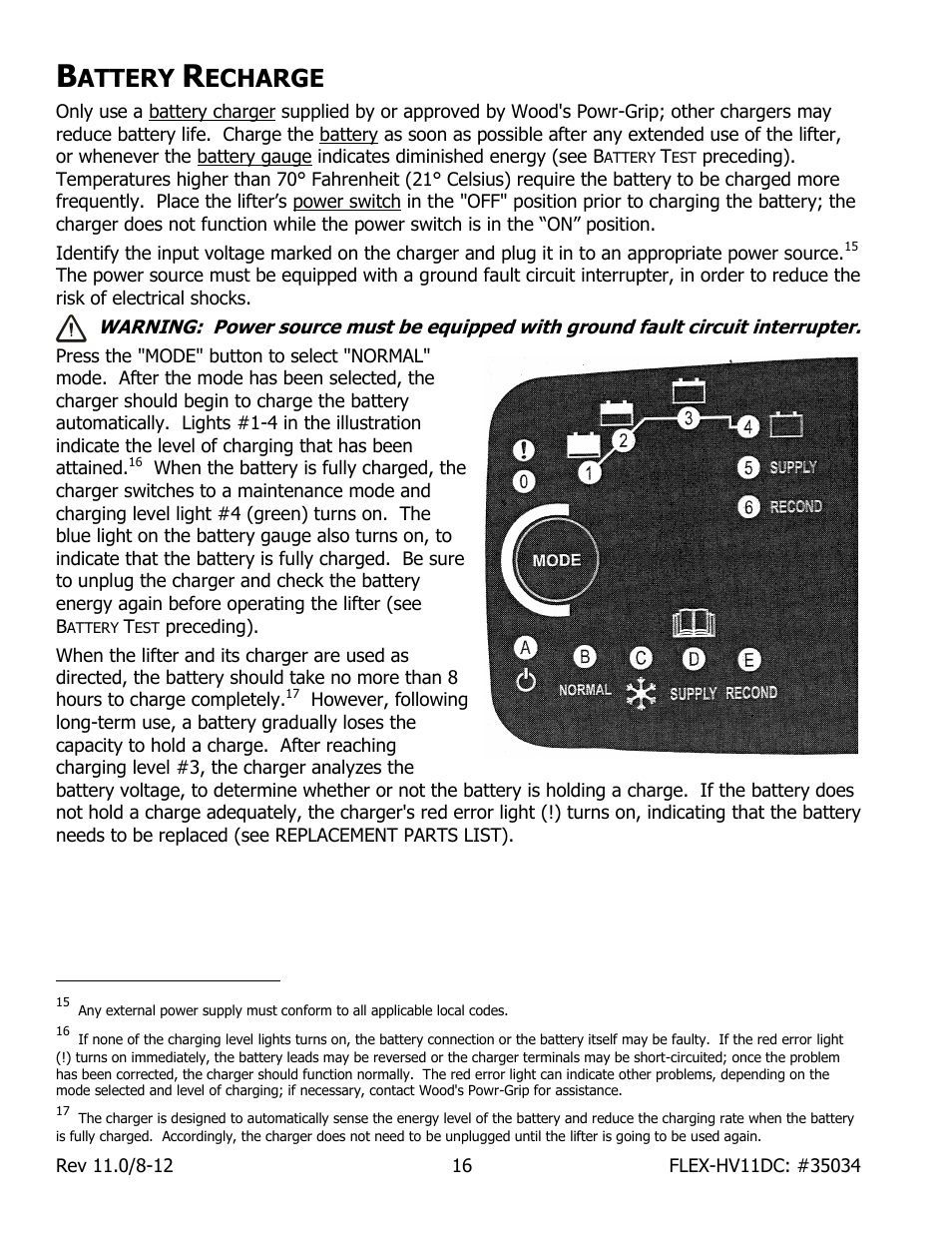 Attery, Echarge | Wood’s Powr-Grip FLEX5HV11DC User Manual | Page 18 / 27