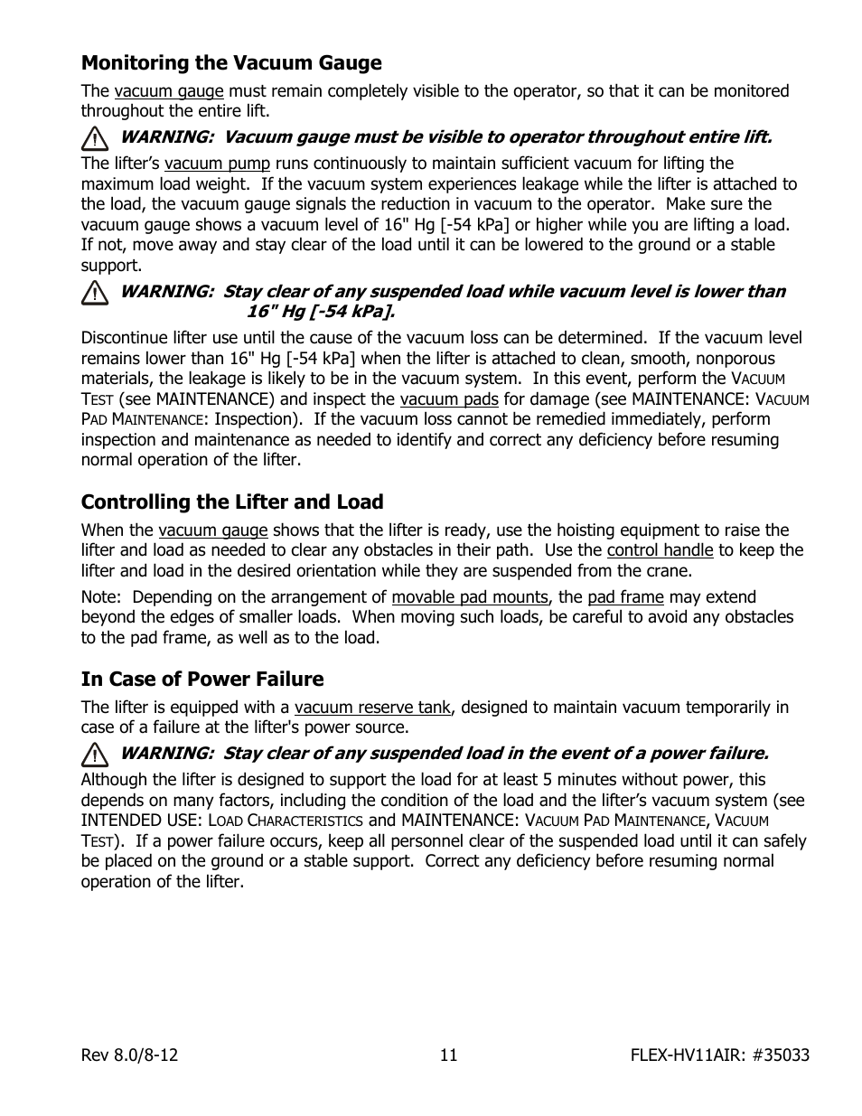 Monitoring the vacuum gauge, Controlling the lifter and load | Wood’s Powr-Grip FLEX5HV11AIR User Manual | Page 13 / 22