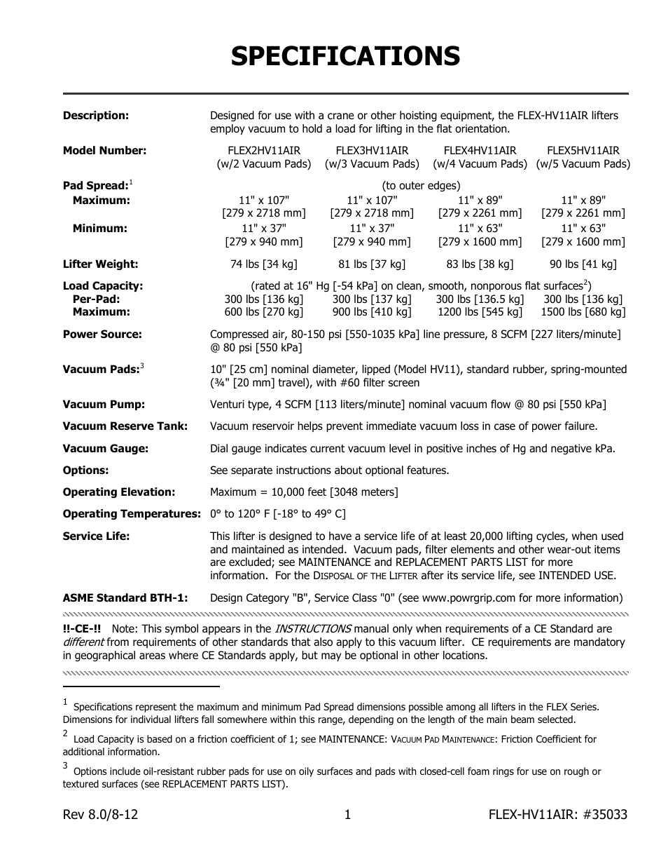 Specifications | Wood’s Powr-Grip FLEX5HV11AIR User Manual | Page 3 / 22