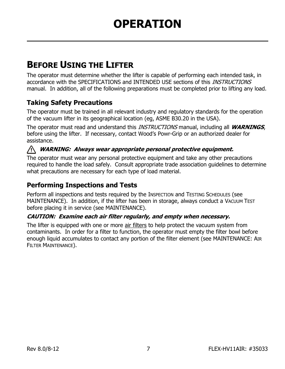 Operation, Efore, Sing the | Ifter | Wood’s Powr-Grip FLEX5HV11AIR User Manual | Page 9 / 22