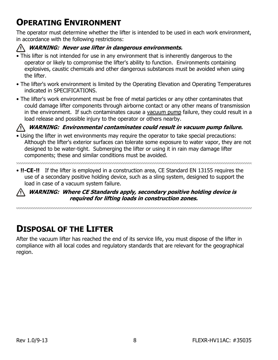 Perating, Nvironment, Isposal of the | Ifter | Wood’s Powr-Grip FLEXR6HV11AC User Manual | Page 10 / 29