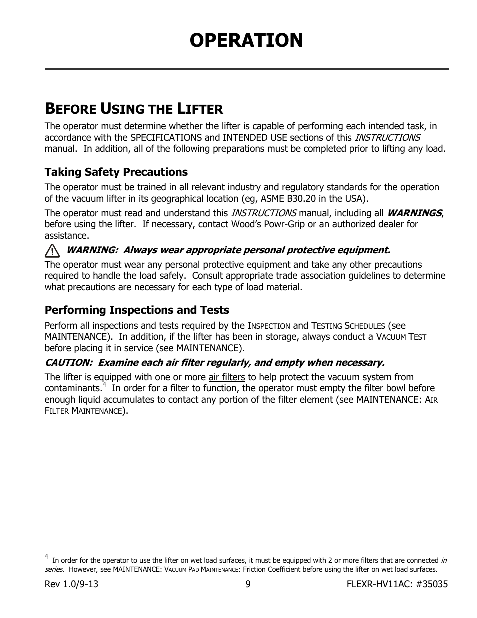 Operation, Efore, Sing the | Ifter, Taking safety precautions, Performing inspections and tests | Wood’s Powr-Grip FLEXR6HV11AC User Manual | Page 11 / 29