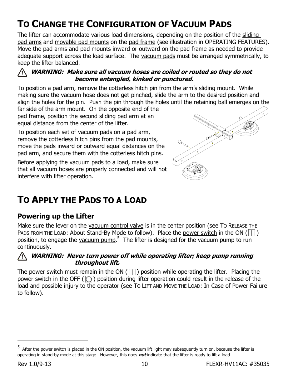 Hange the, Onfiguration of, Acuum | Pply the, Ads to a, Powering up the lifter | Wood’s Powr-Grip FLEXR6HV11AC User Manual | Page 12 / 29