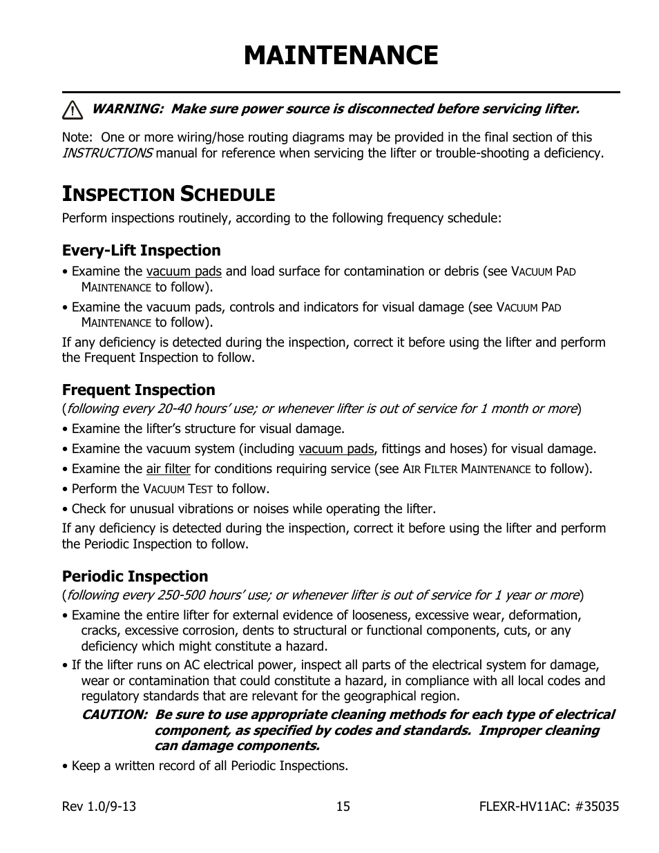 Maintenance, Nspection, Chedule | Every-lift inspection, Frequent inspection, Periodic inspection | Wood’s Powr-Grip FLEXR6HV11AC User Manual | Page 17 / 29