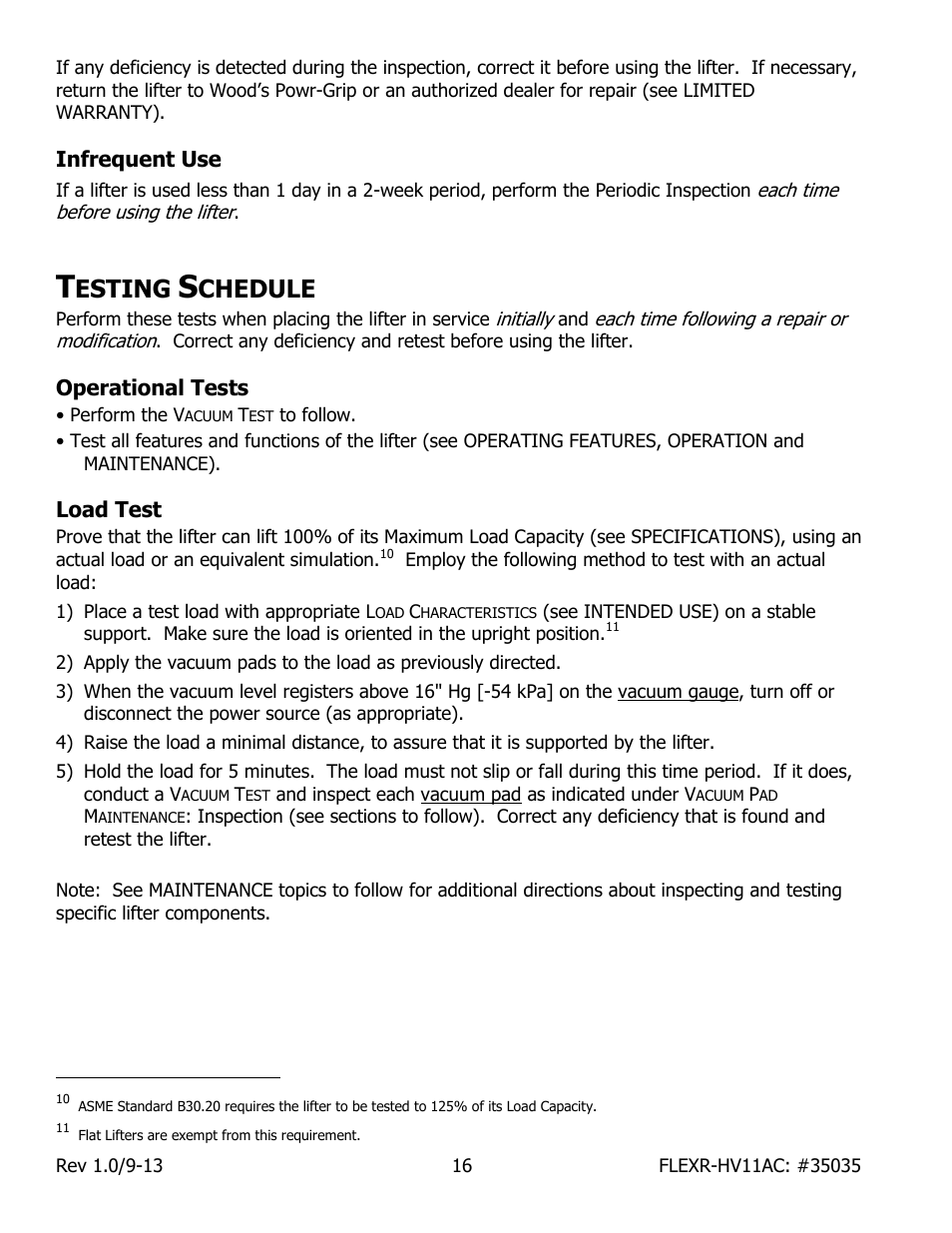 Infrequent use, Esting, Chedule | Operational tests, Load test | Wood’s Powr-Grip FLEXR6HV11AC User Manual | Page 18 / 29