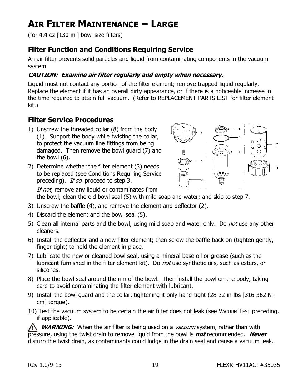 Ilter, Aintenance, Arge | Filter function and conditions requiring service, Filter service procedures | Wood’s Powr-Grip FLEXR6HV11AC User Manual | Page 21 / 29