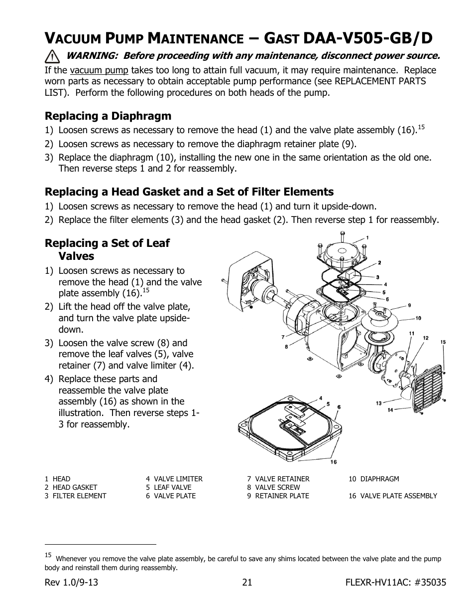 Acuum, Aintenance, Daa-v505-gb/d | Replacing a diaphragm, Replacing a set of leaf valves | Wood’s Powr-Grip FLEXR6HV11AC User Manual | Page 23 / 29