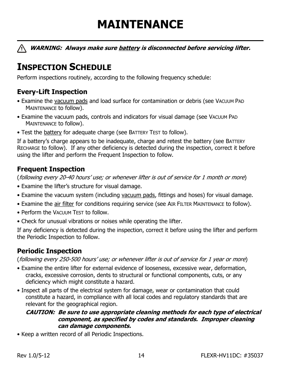 Maintenance, Nspection, Chedule | Wood’s Powr-Grip FLEXR6HV11DC User Manual | Page 16 / 28