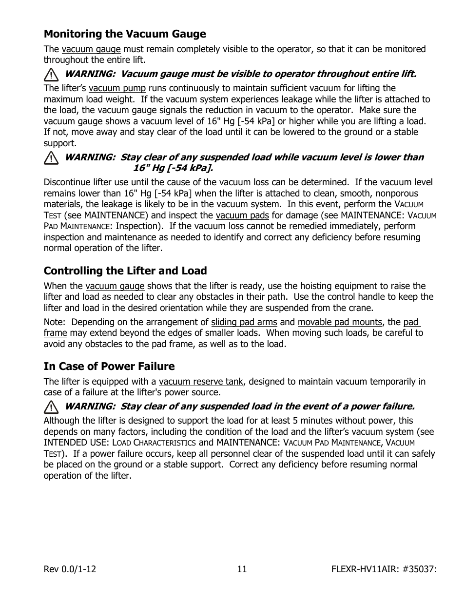 Monitoring the vacuum gauge, Controlling the lifter and load | Wood’s Powr-Grip FLEXR6HV11AIR User Manual | Page 13 / 22