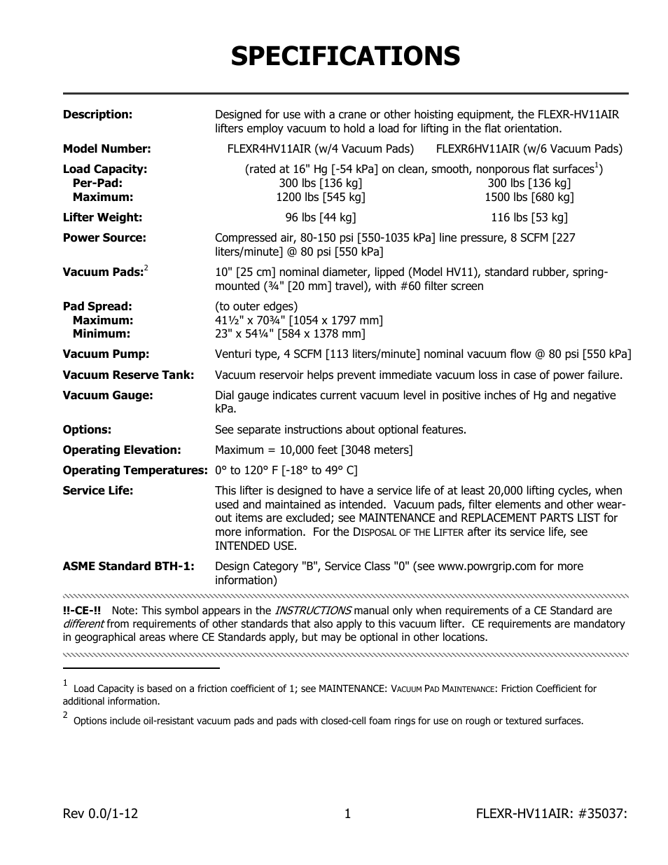 Specifications | Wood’s Powr-Grip FLEXR6HV11AIR User Manual | Page 3 / 22