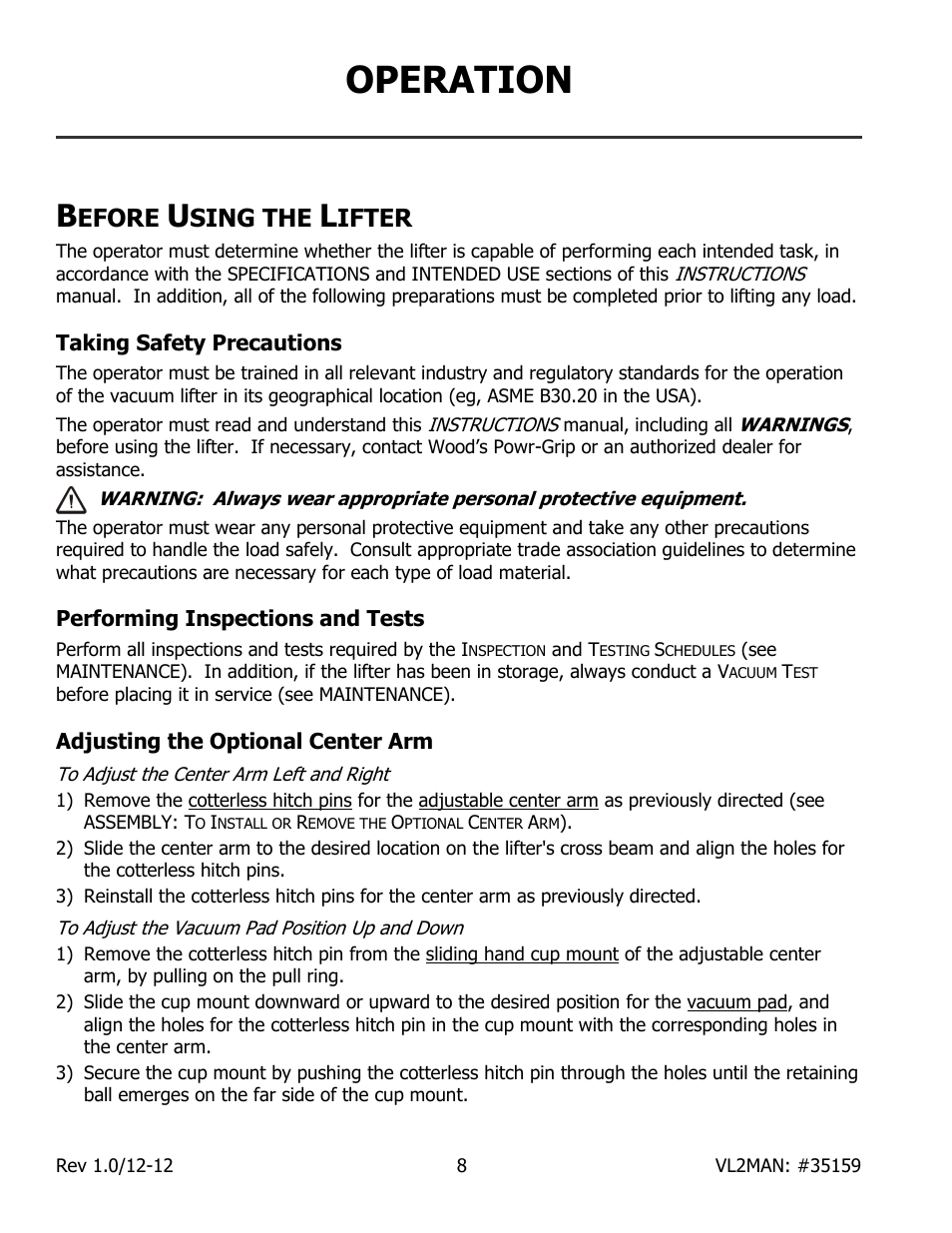 Operation, Efore, Sing the | Ifter | Wood’s Powr-Grip VL2MAN User Manual | Page 10 / 19