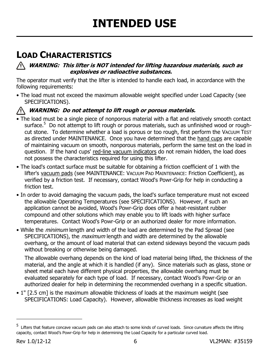 Intended use, Haracteristics | Wood’s Powr-Grip VL2MAN User Manual | Page 8 / 19