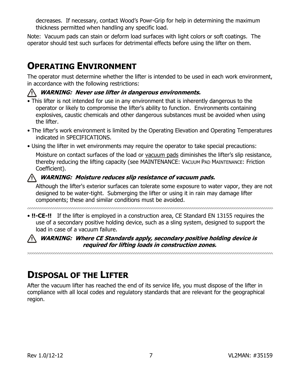 Perating, Nvironment, Isposal of the | Ifter | Wood’s Powr-Grip VL2MAN User Manual | Page 9 / 19