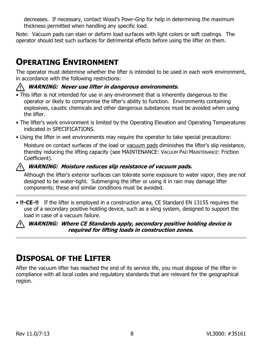 Perating, Nvironment, Isposal of the | Ifter | Wood’s Powr-Grip VL3000L User Manual | Page 10 / 20