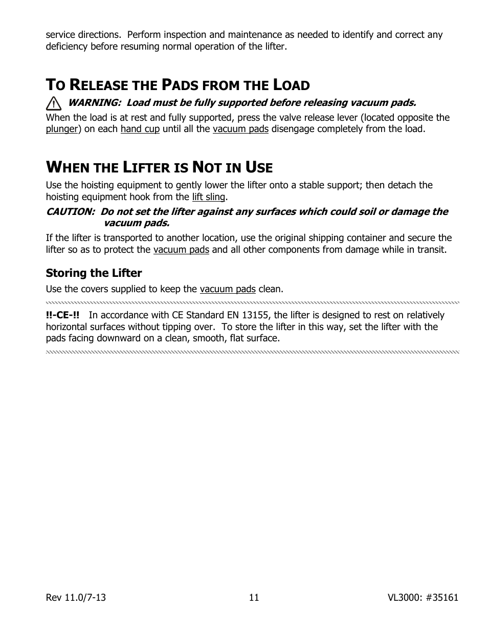 Elease the, Ads from the, Hen the | Ifter is, Ot in, Storing the lifter | Wood’s Powr-Grip VL3000L User Manual | Page 13 / 20