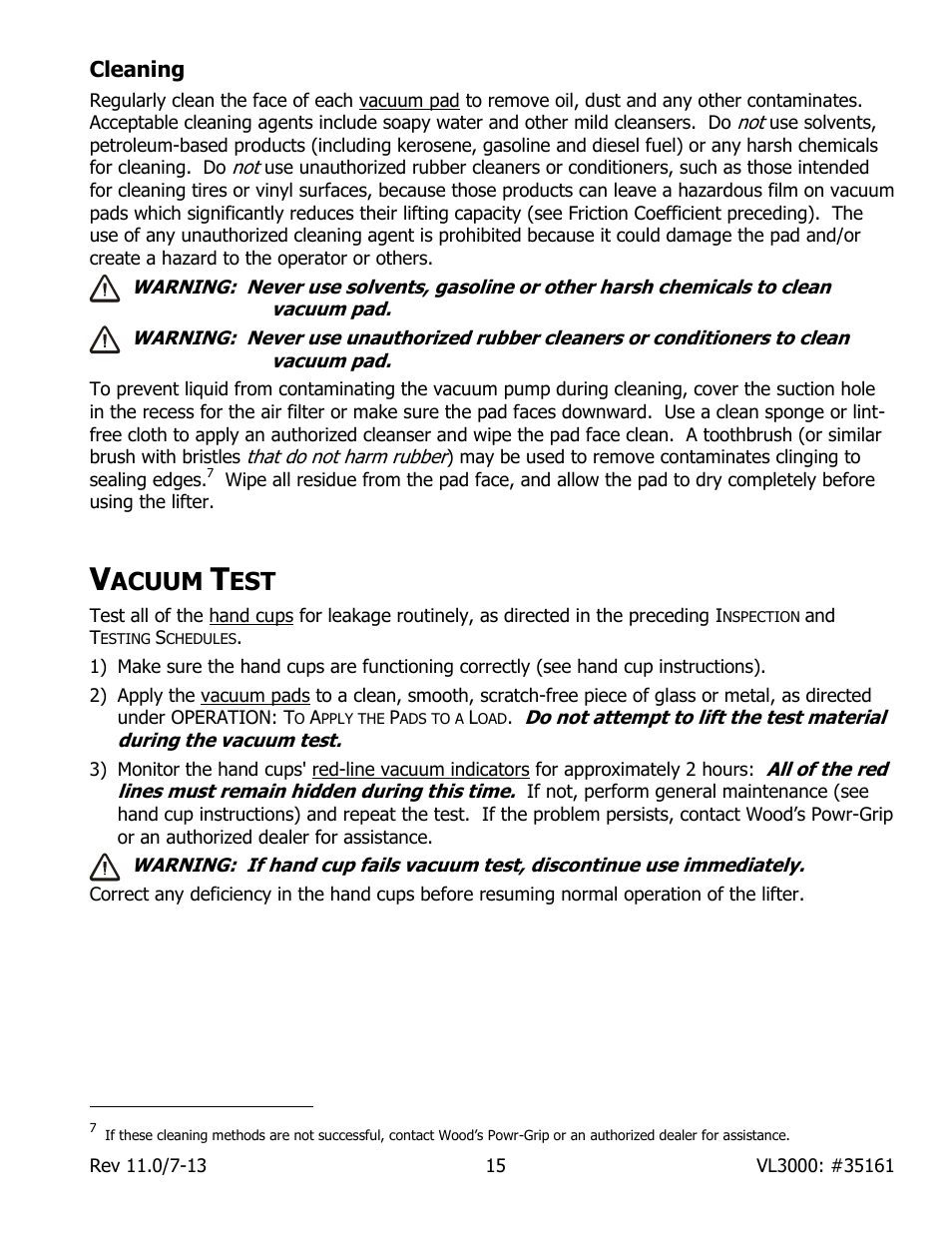 Cleaning, Acuum | Wood’s Powr-Grip VL3000L User Manual | Page 17 / 20