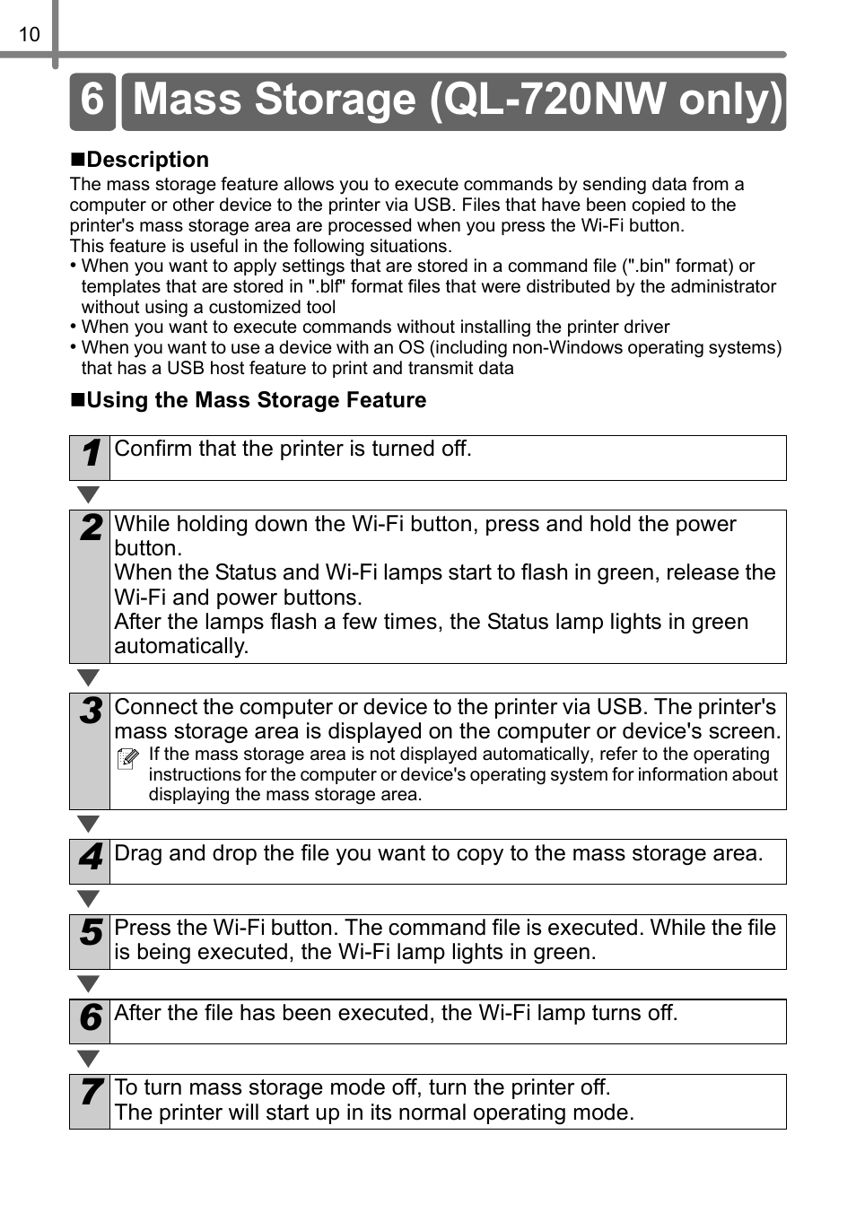Mass storage (ql-720nw only), 6 mass storage (ql-720nw only) | Brother QL-710W User Manual | Page 11 / 23