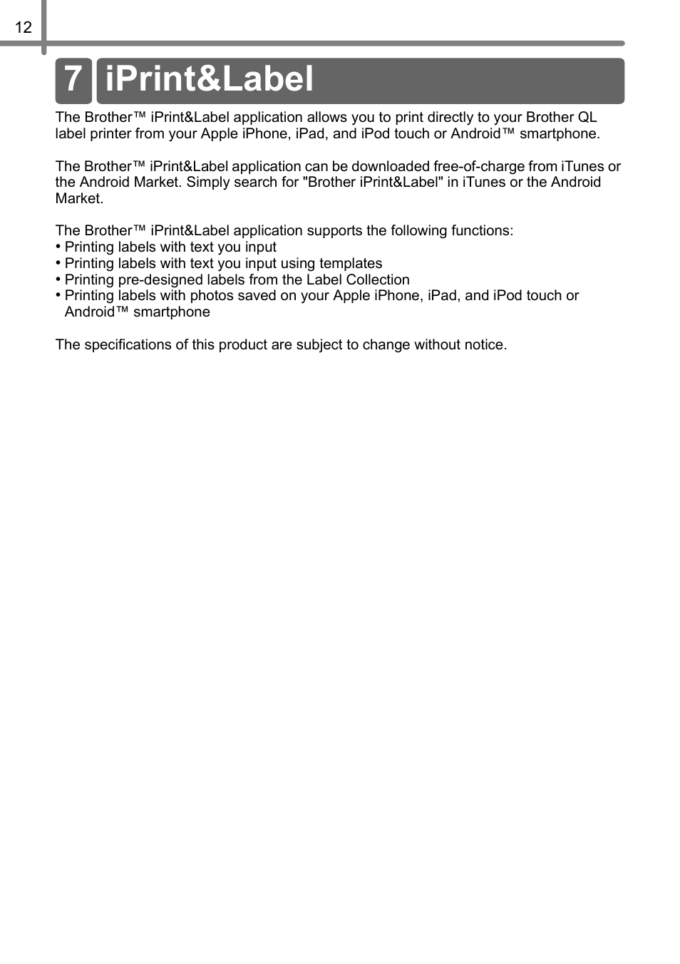 Iprint&label, 7 iprint&label | Brother QL-710W User Manual | Page 13 / 23