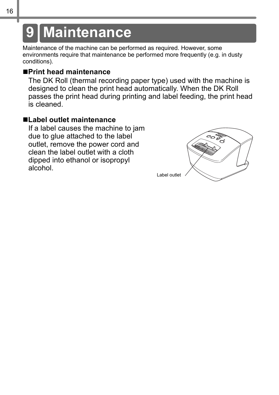 Maintenance, 9 maintenance | Brother QL-710W User Manual | Page 17 / 23