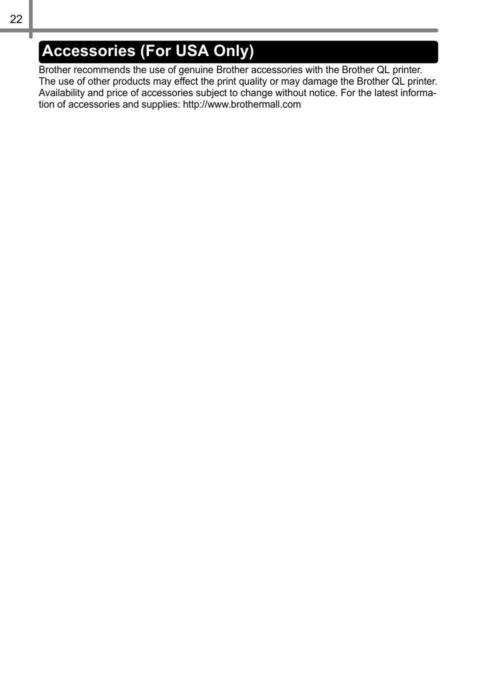 Accessories (for usa only) | Brother QL-710W User Manual | Page 23 / 23