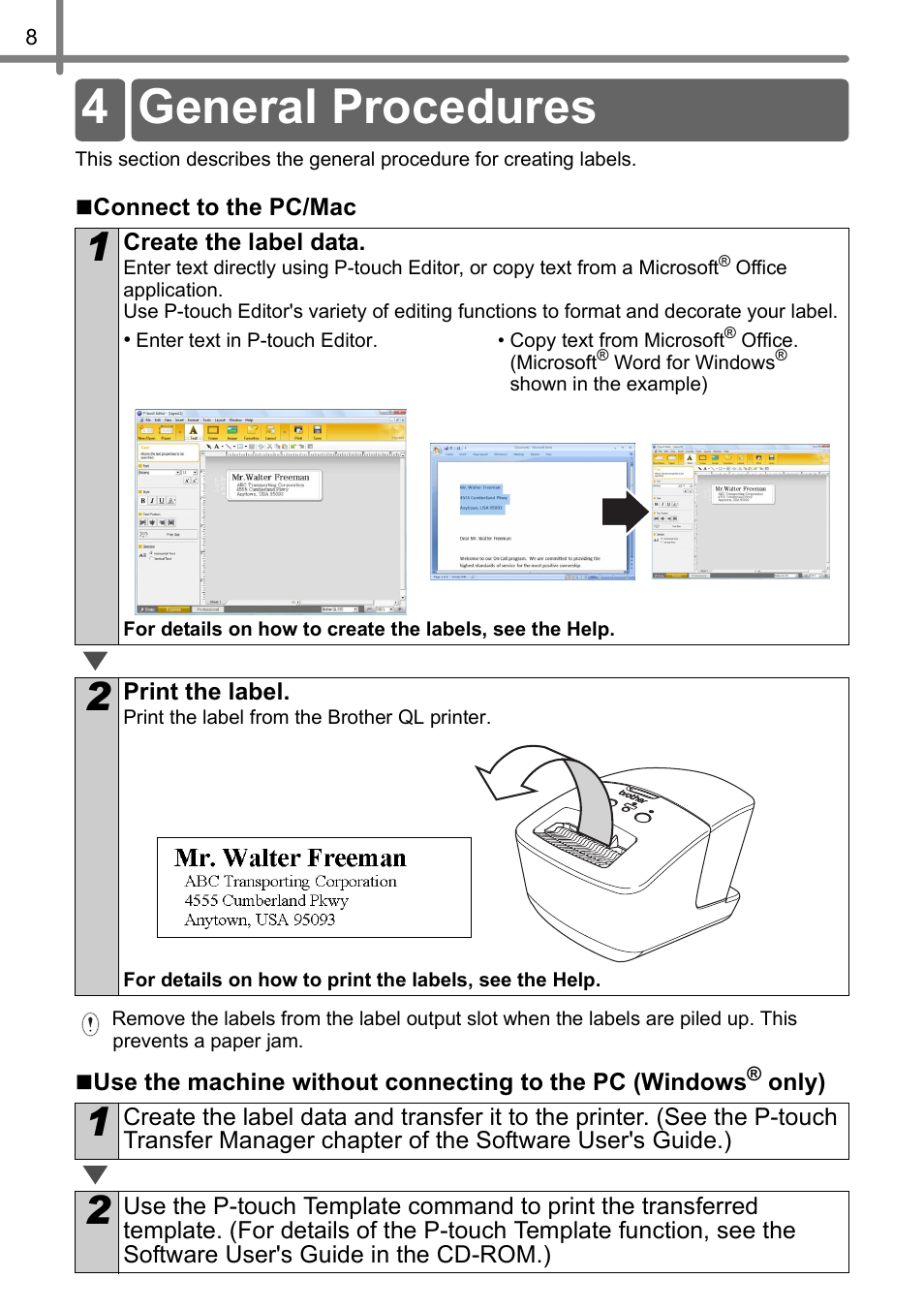 General procedures, 4 general procedures | Brother QL-710W User Manual | Page 9 / 23