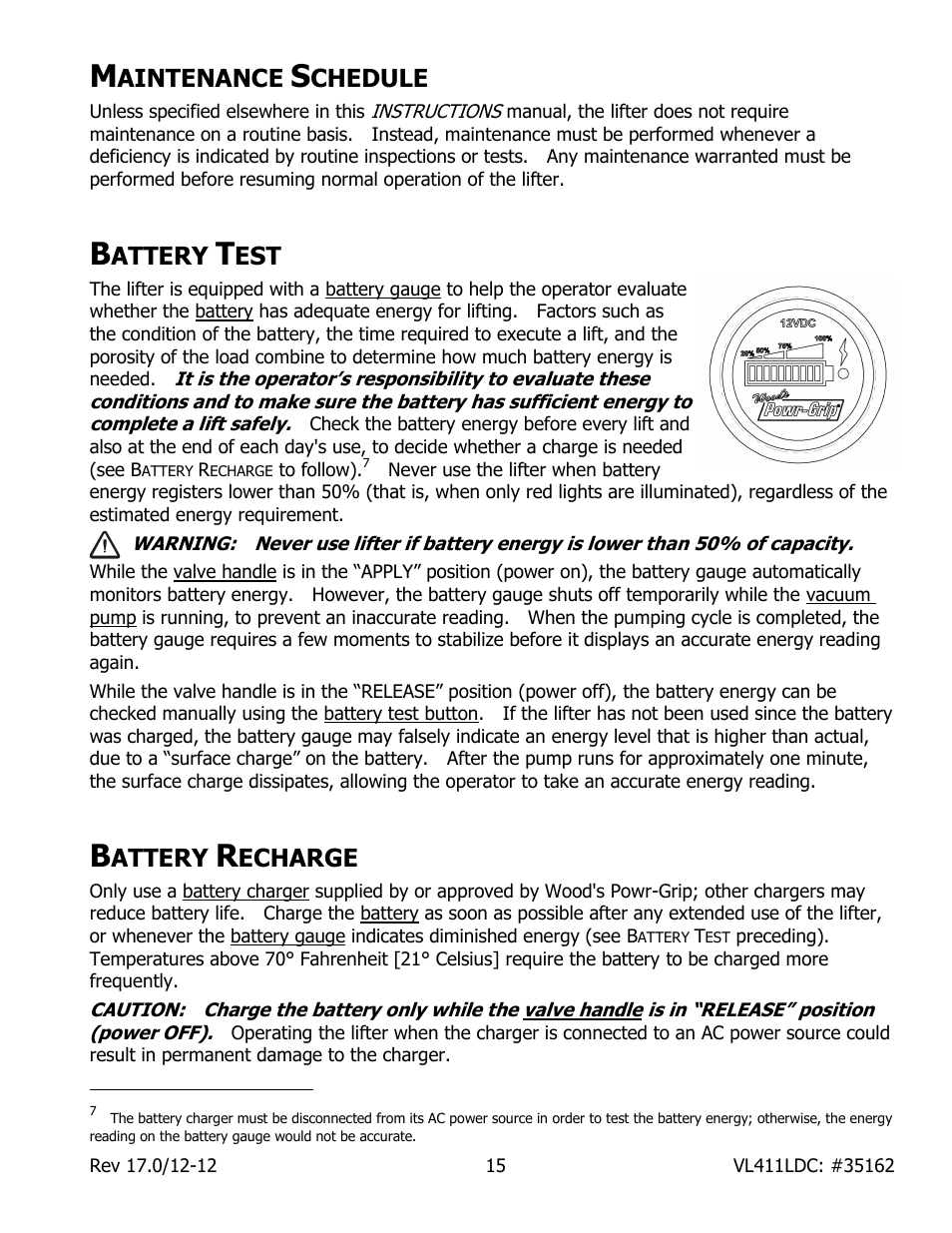 Aintenance, Chedule, Attery | Echarge | Wood’s Powr-Grip VL411LDC User Manual | Page 17 / 27