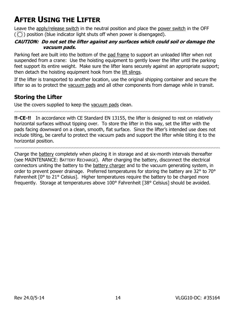 Fter, Sing the, Ifter | Storing the lifter | Wood’s Powr-Grip VLGG1011LDC User Manual | Page 16 / 32