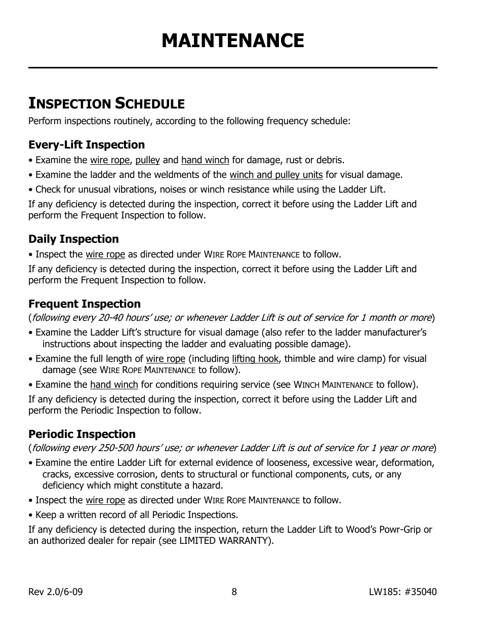 Maintenance, Nspection, Chedule | Wood’s Powr-Grip LL185 User Manual | Page 10 / 14