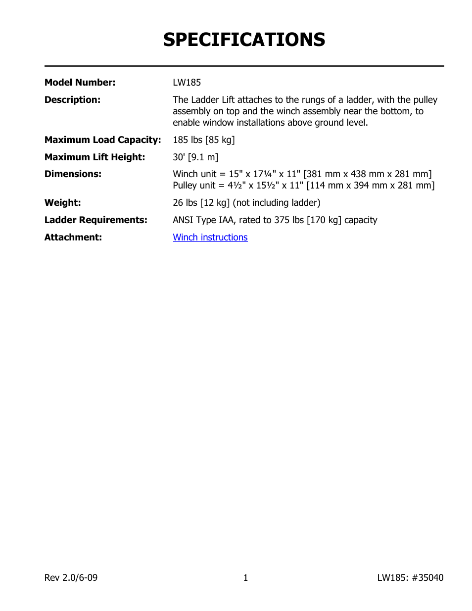 Specifications | Wood’s Powr-Grip LL185 User Manual | Page 3 / 14