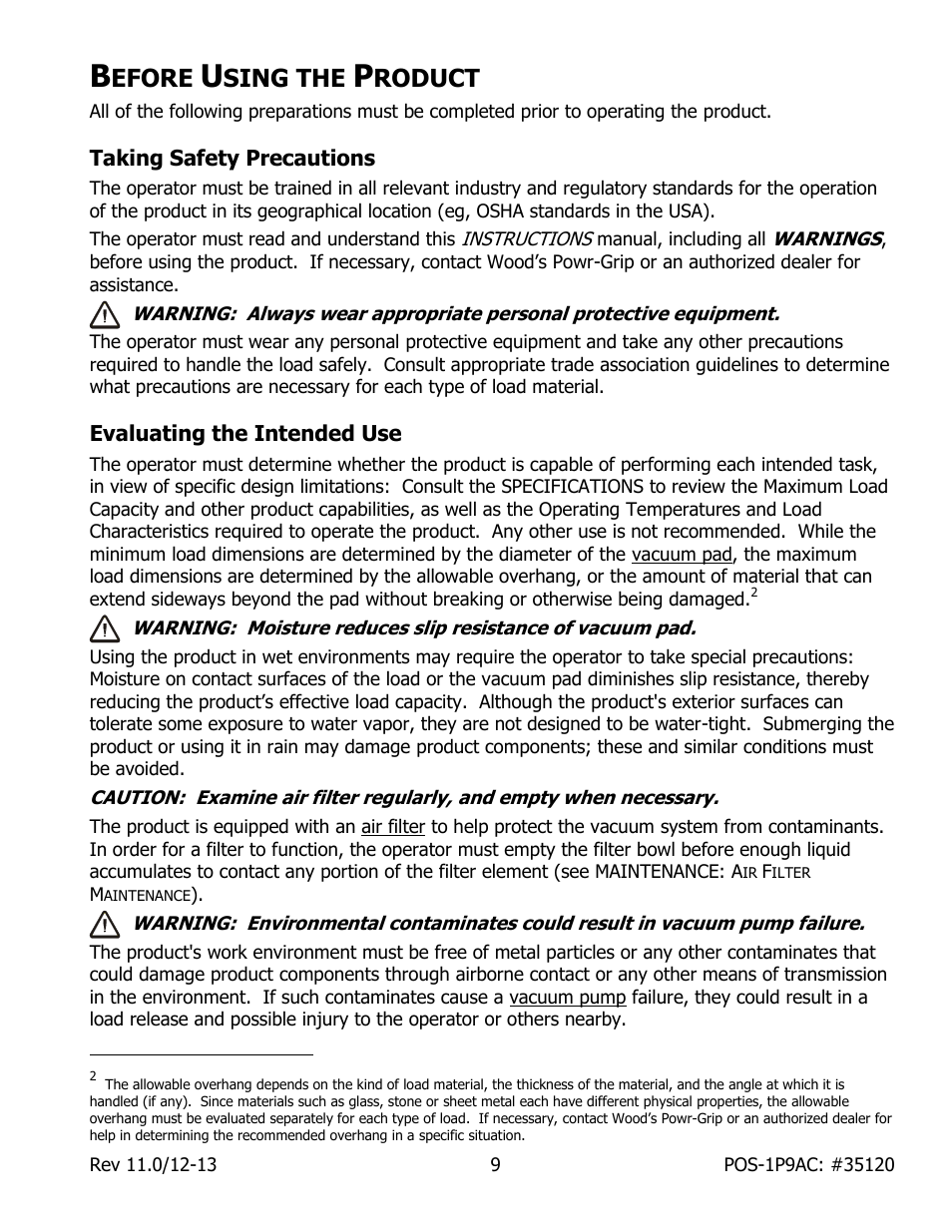 Efore, Sing the, Roduct | Taking safety precautions, Evaluating the intended use | Wood’s Powr-Grip POSF1P9AC User Manual | Page 11 / 25