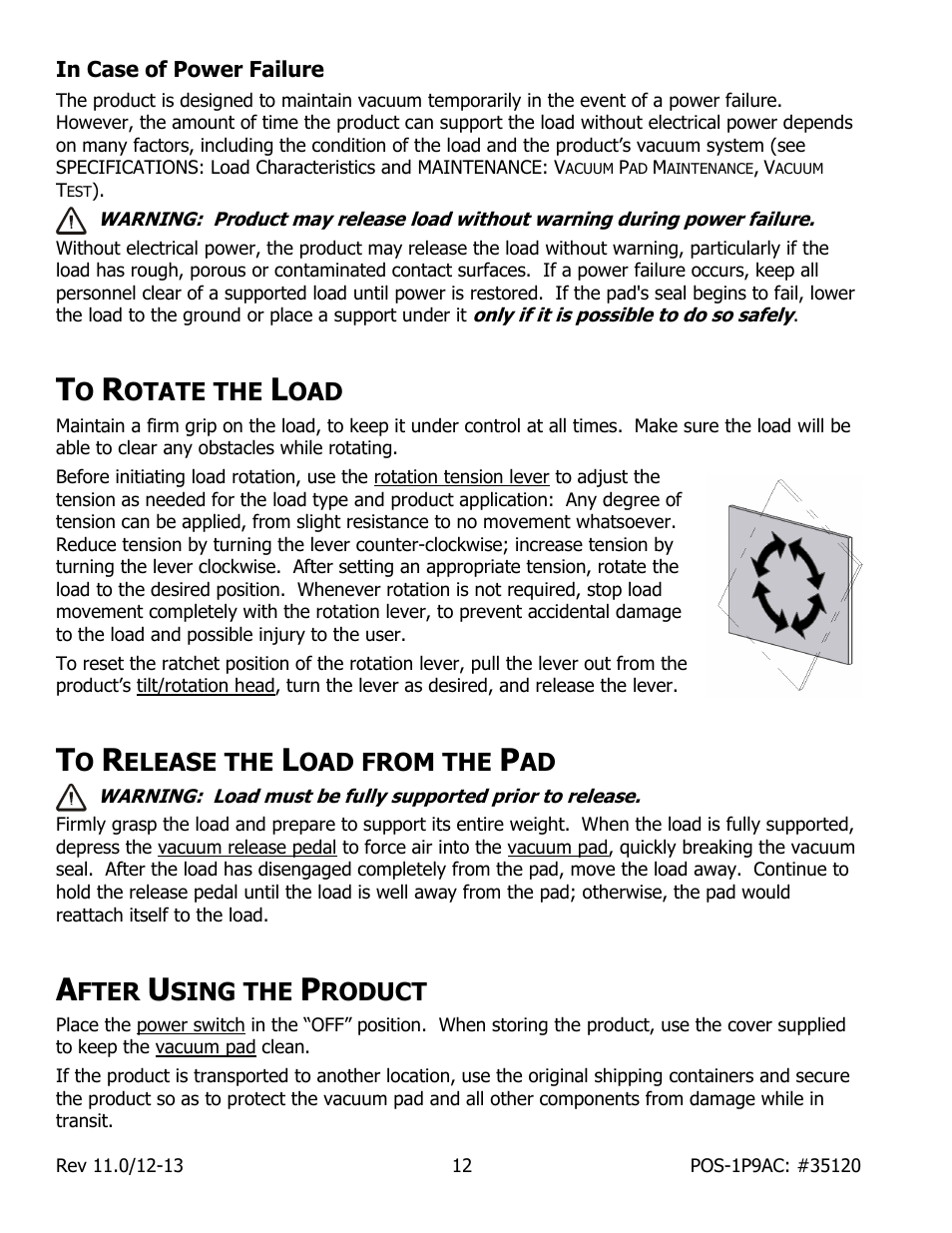 In case of power failure, Otate the, Elease the | Oad from the, Fter, Sing the, Roduct | Wood’s Powr-Grip POSF1P9AC User Manual | Page 14 / 25