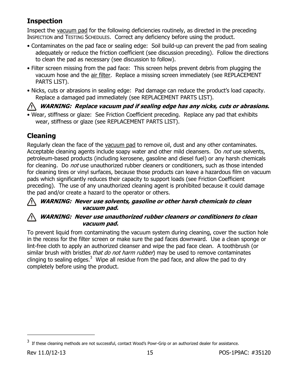 Inspection, Cleaning | Wood’s Powr-Grip POSF1P9AC User Manual | Page 17 / 25