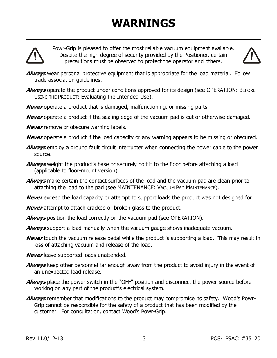 Warnings | Wood’s Powr-Grip POSF1P9AC User Manual | Page 5 / 25