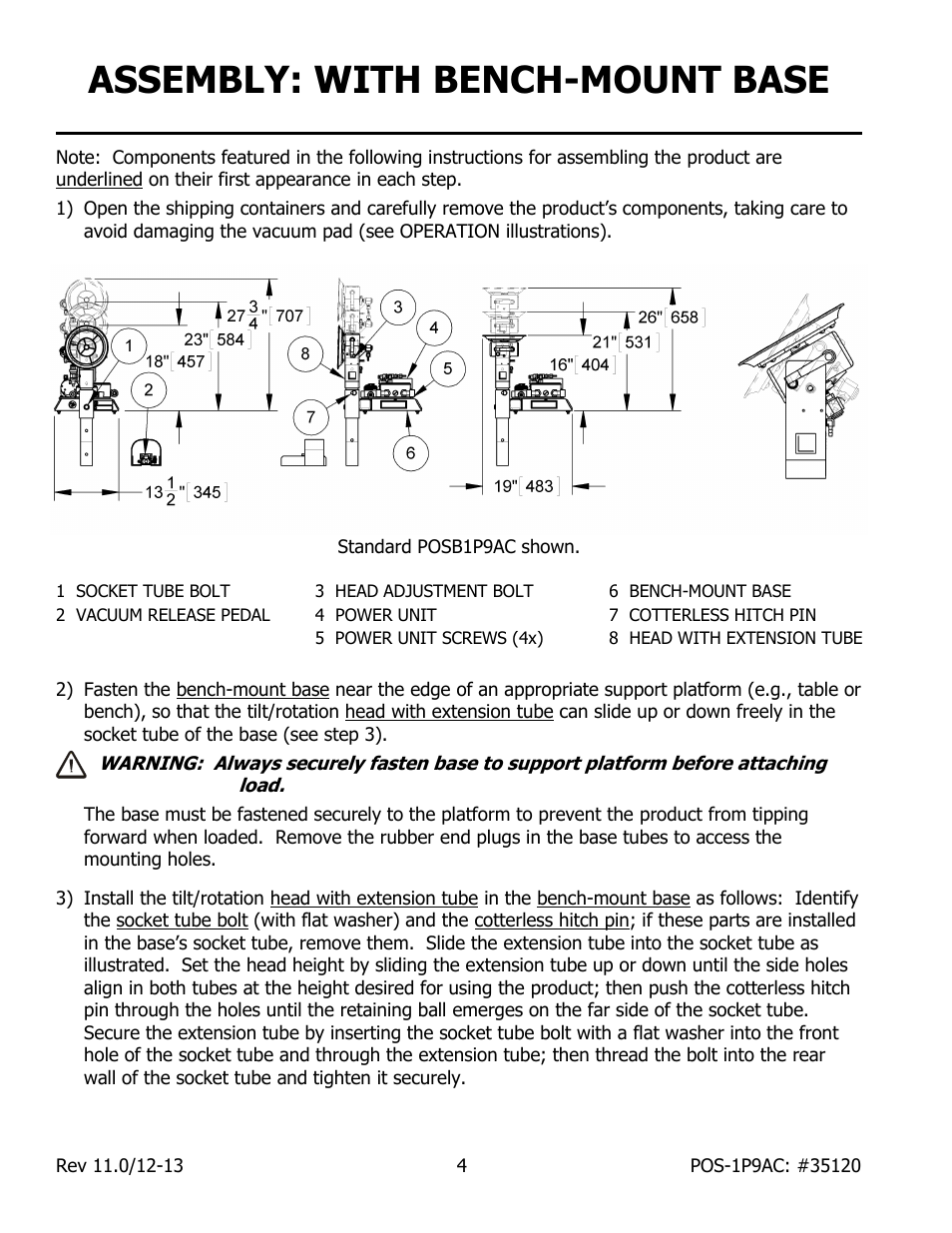 Assembly: with bench-mount base | Wood’s Powr-Grip POSF1P9AC User Manual | Page 6 / 25