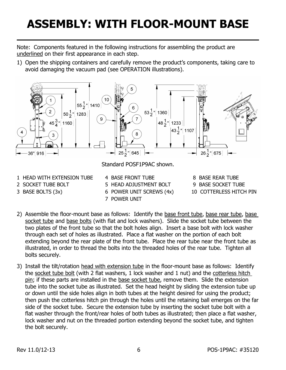Assembly: with floor-mount base | Wood’s Powr-Grip POSF1P9AC User Manual | Page 8 / 25