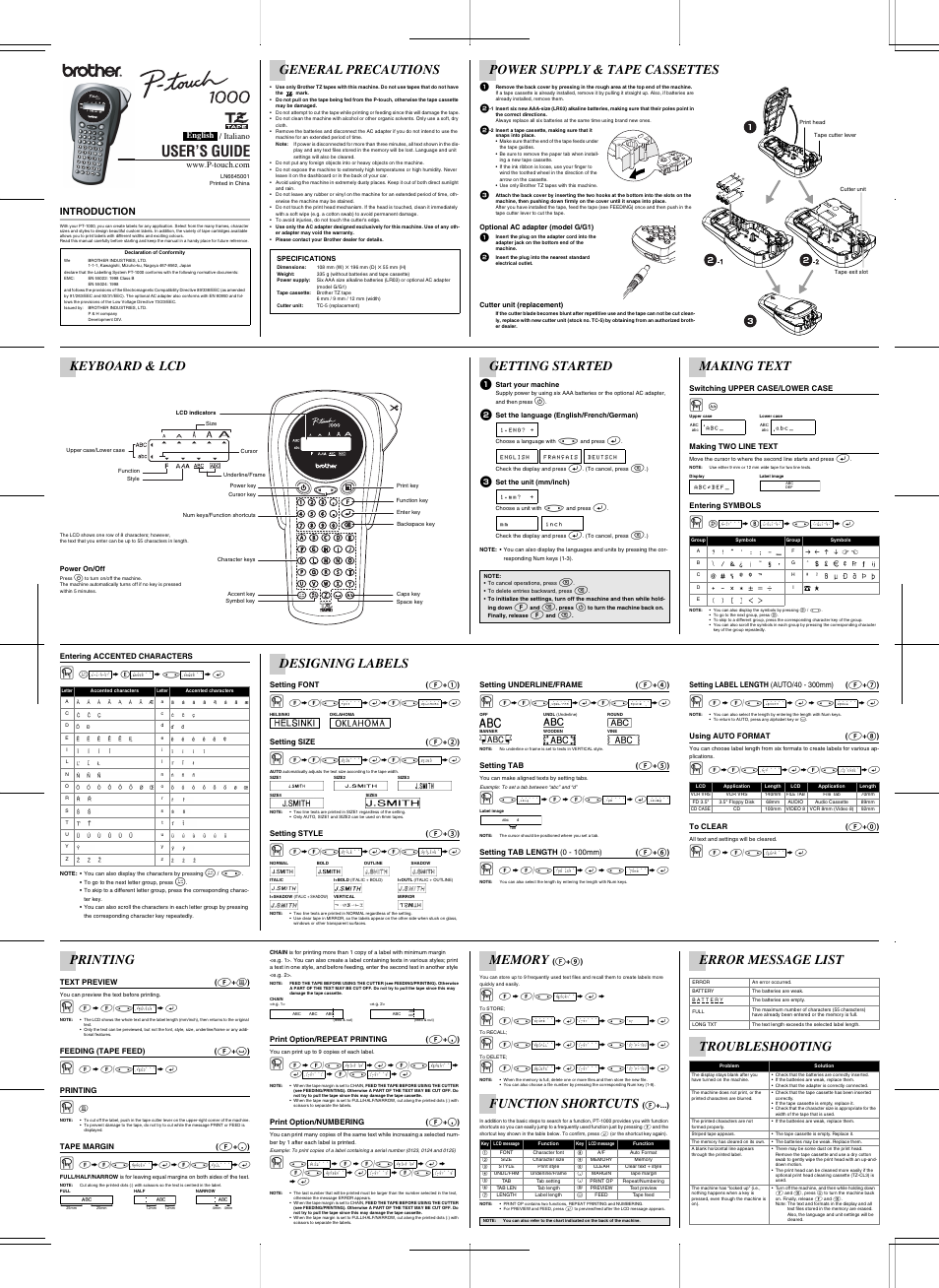 Brother P-TOUCH LN6645001 User Manual | 1 page