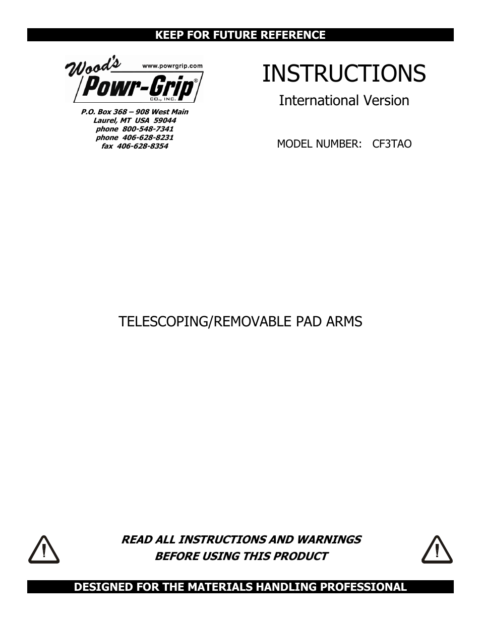 Wood’s Powr-Grip CF3TAO User Manual | 7 pages